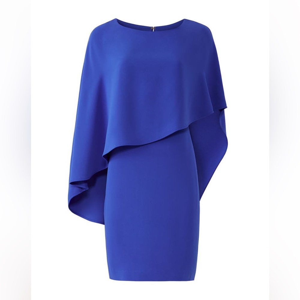 Trina Turk blue crepe ADORE cape dress size XS like new condition 💙